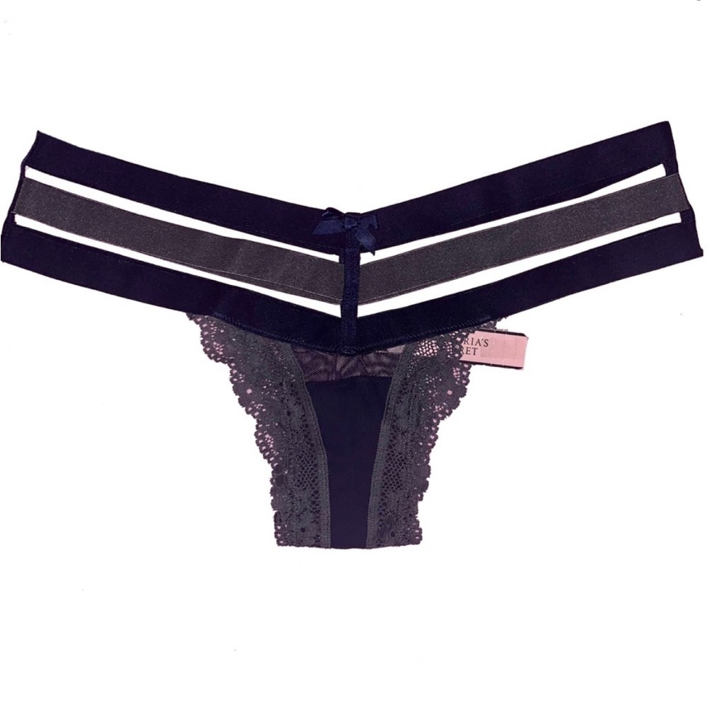 NWT Victoria's Secret Blue Strappy Caged Mesh with Bow Cheeky Panty